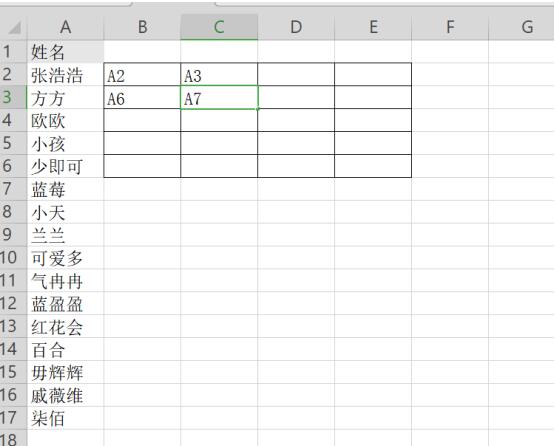 Excel如何快速将一列姓名转为多列显示，Excel快速将一列姓名转为多列方法插图2