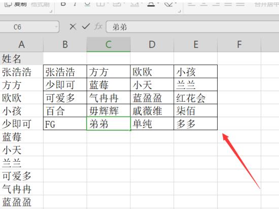 Excel如何快速将一列姓名转为多列显示，Excel快速将一列姓名转为多列方法插图6